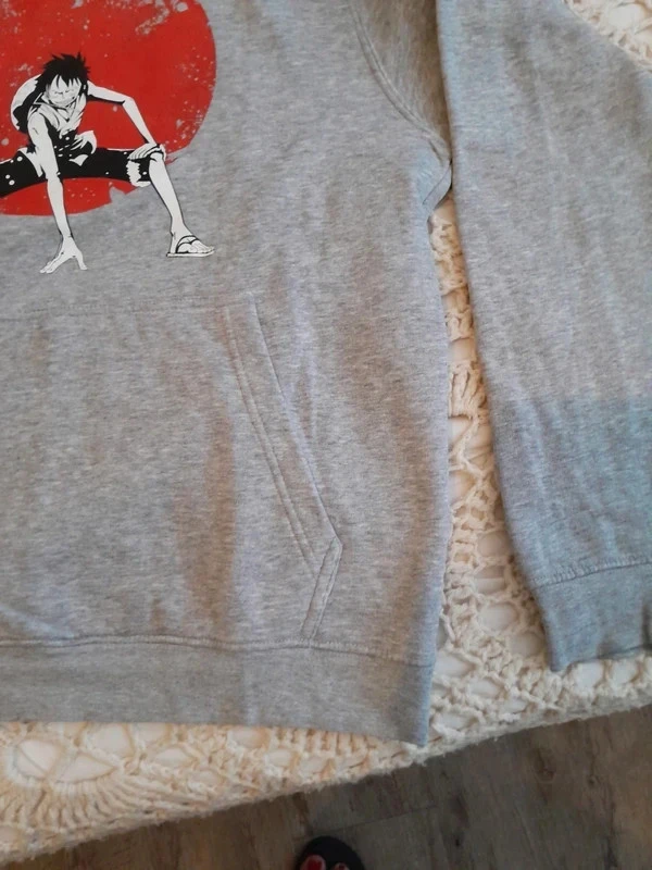 Suéter com capuz (hoodie) de cor cinza claro, Luffy de One Piece – photo 5